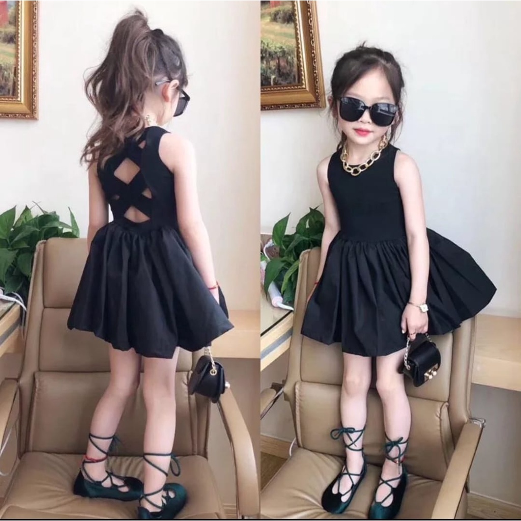 INV - DRESS ANAK KOREA XX SILANG / HITAM / TERBARU / UMUR 3-5 TAHUN/KOREA/BANGKOK