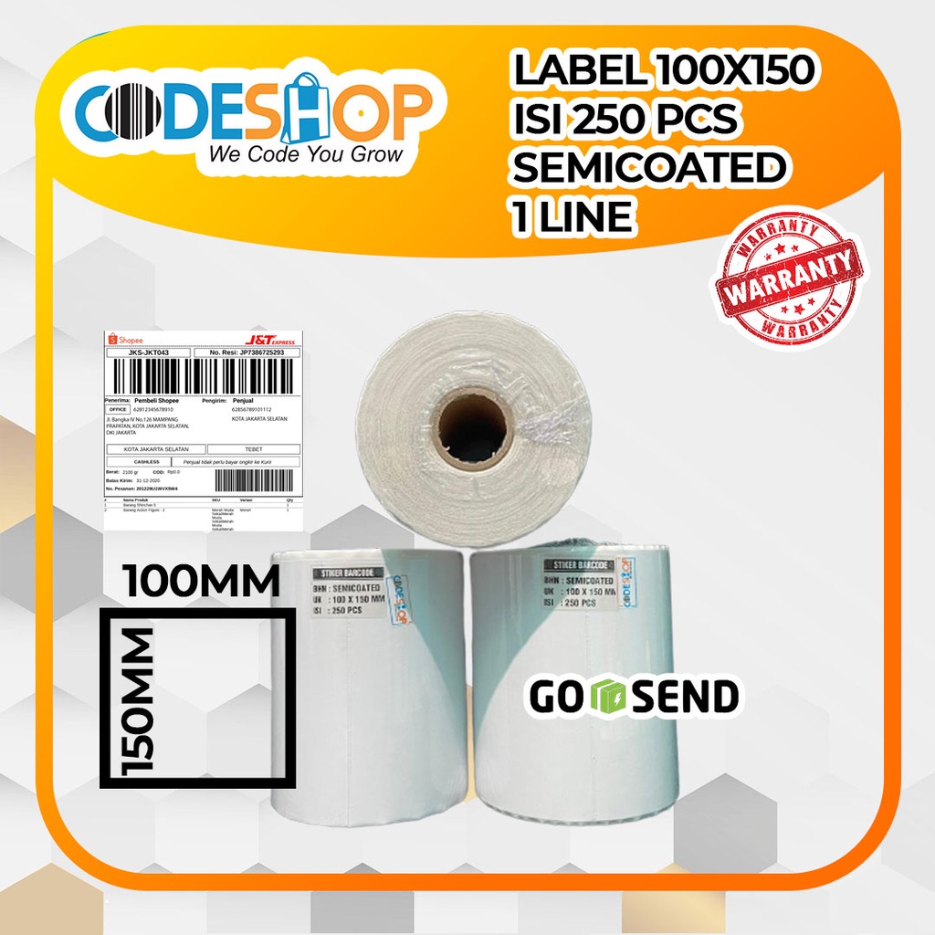 

BARCODE LABEL 100 X 150 1 LINE GAP SEMICOATED CORE" ( ISI : 250 PCS)