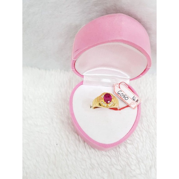 CP2351F150F cincin pria eropa permata kristal merah emas kuning asli berat 6.050 no 19 d 1.9 kadar 7