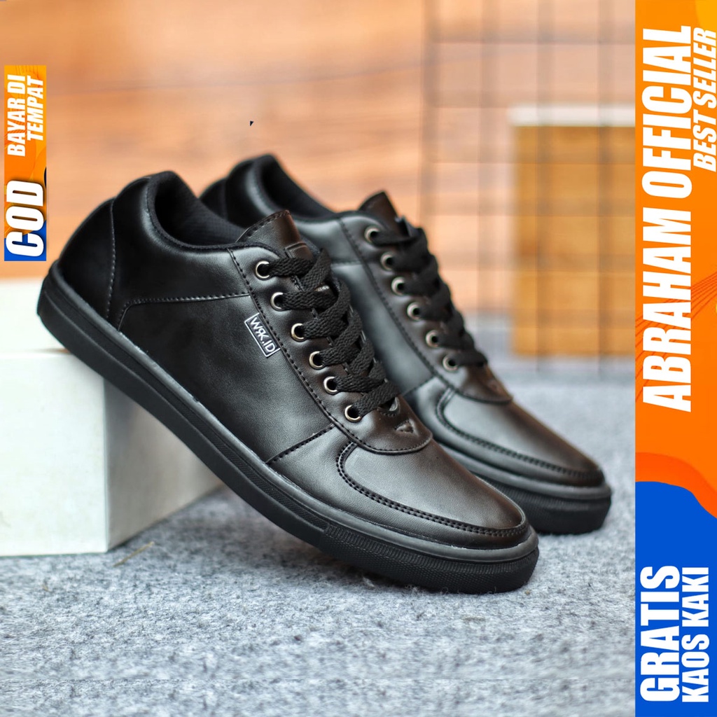 Sepatu Sneakers Pria Sepatu Casual Pria Kulit Pu Sepatu Kerja Kuliah Kondangan Sepatu Hitam Pria MANLY ABRAHAM