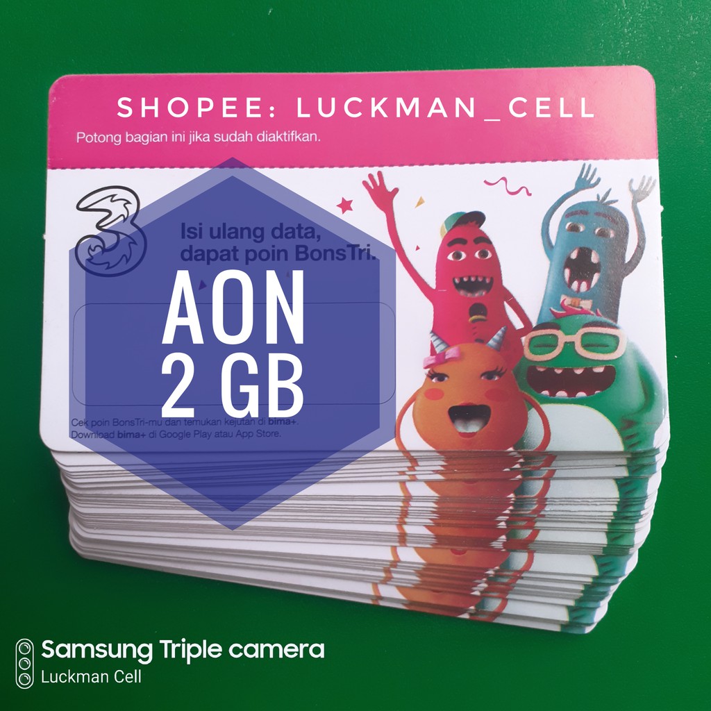 ISI 50 PCS VOUCHER TRI AON 2 GB BARU ( 2 GB AON + 2 GB STREAMING) AREA PRIANGAN TIMUR