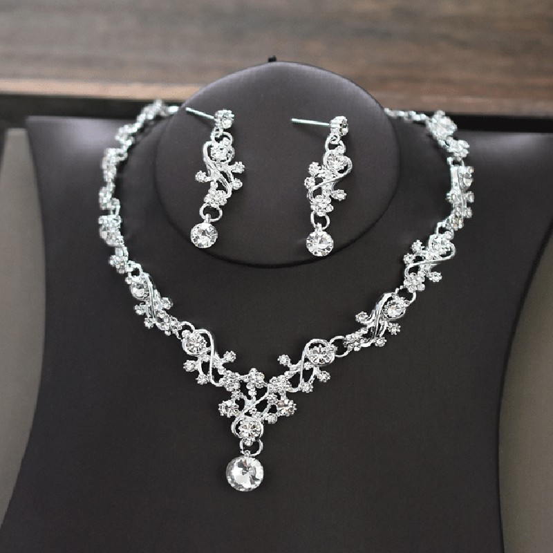 Set Perhiasan Pernikahan Tiara Mahkota Tiara + Kalung