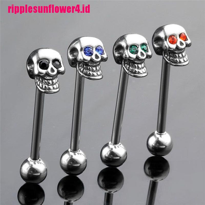 14g Anting Tindik Lidah Bentuk Tengkorak Bahan Stainless Steel