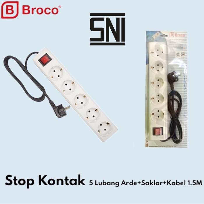 Broco Stop Kontak 5 Lubang Sockets Colokan Listrik Cabang + Saklar Dan Kabel 1.5m