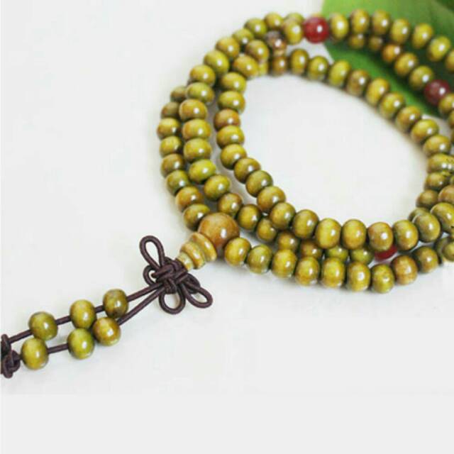 Tasbih Gelang Kalung Buddha Kayu Hijau 108