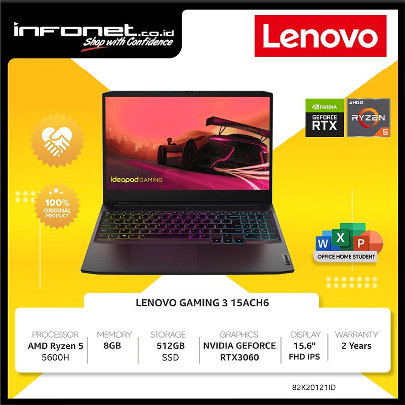 LENOVO IDEAPAD GAMING 3 RTX3060 RYZEN 5 5600H 8GB 512 15.6" FHD IPS 165HZ W11 OHS