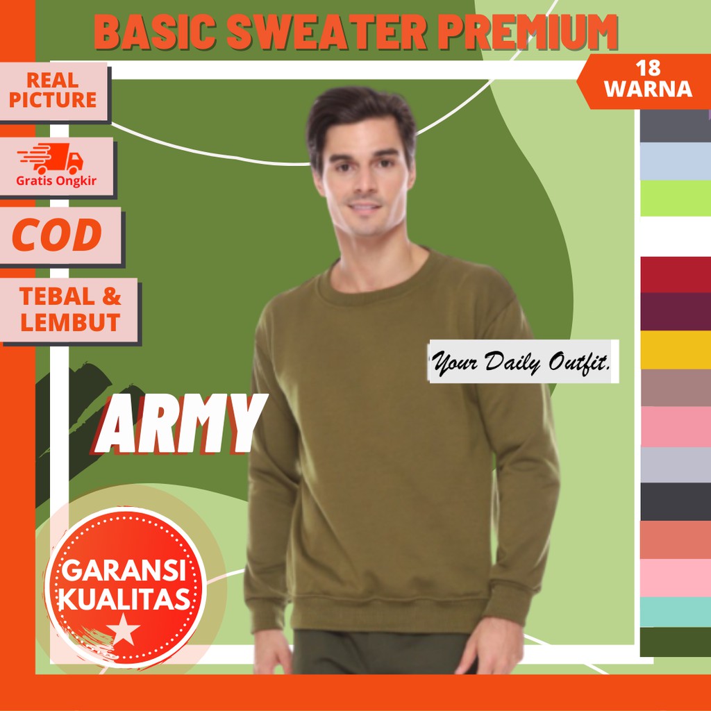 SWEATER POLOS HIJAU ARMY HIJAU LUMUT PREMIUM UNISEX / JAKET POLOS / SWEATER MURAH / SWEATER COUPLE