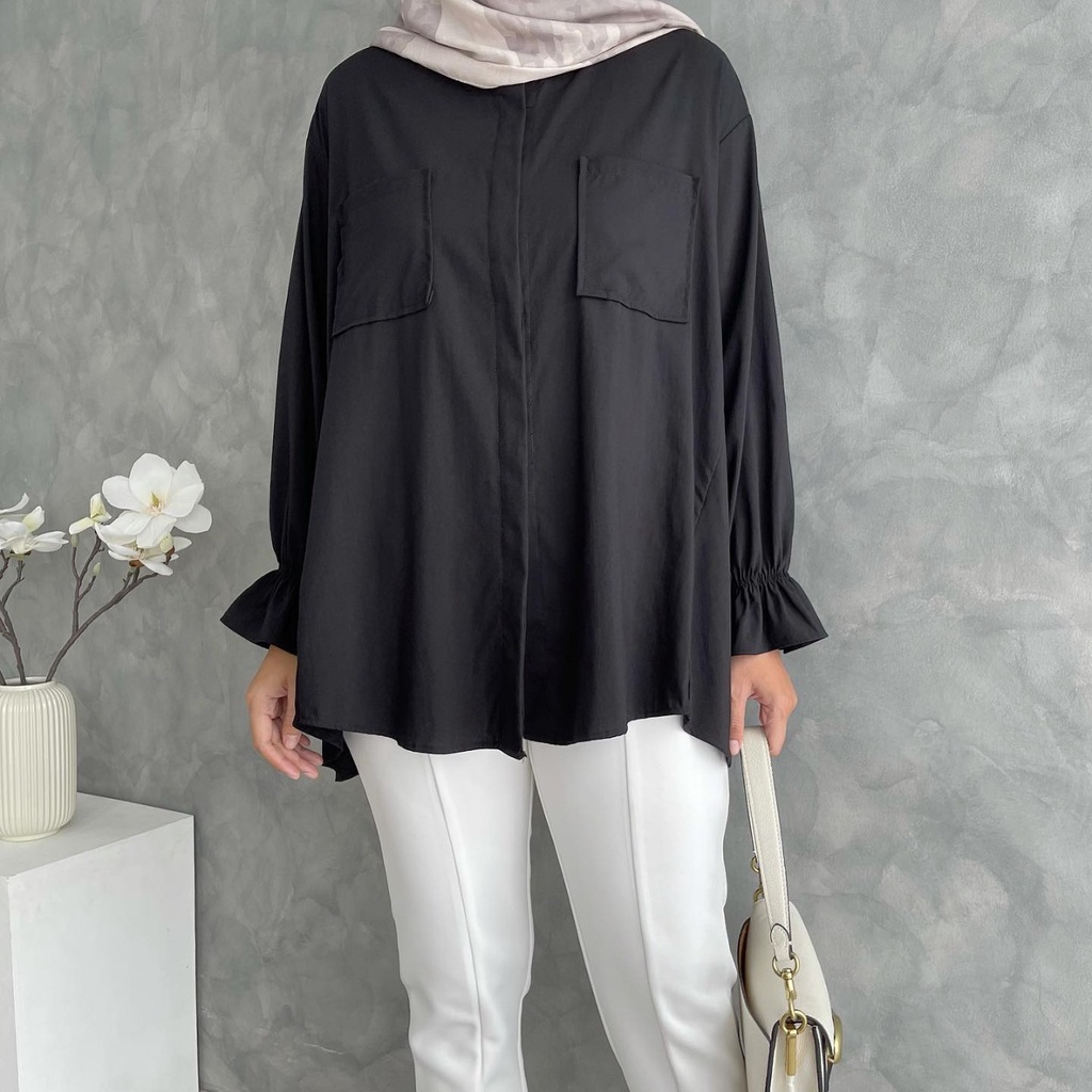 Avo Blouse Oversize Atasan Wanita Muslim Korean Style Lengan Balon Busui Bahan Katun Crinkle Jumbo LD 120