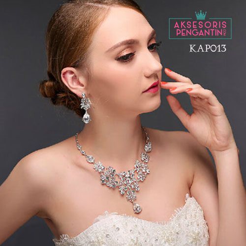 [PRODUK TERLARIS] NECKLACE ANTING PESTA SET KALUNG AKSESORIS WEDDING SILVER KAP013