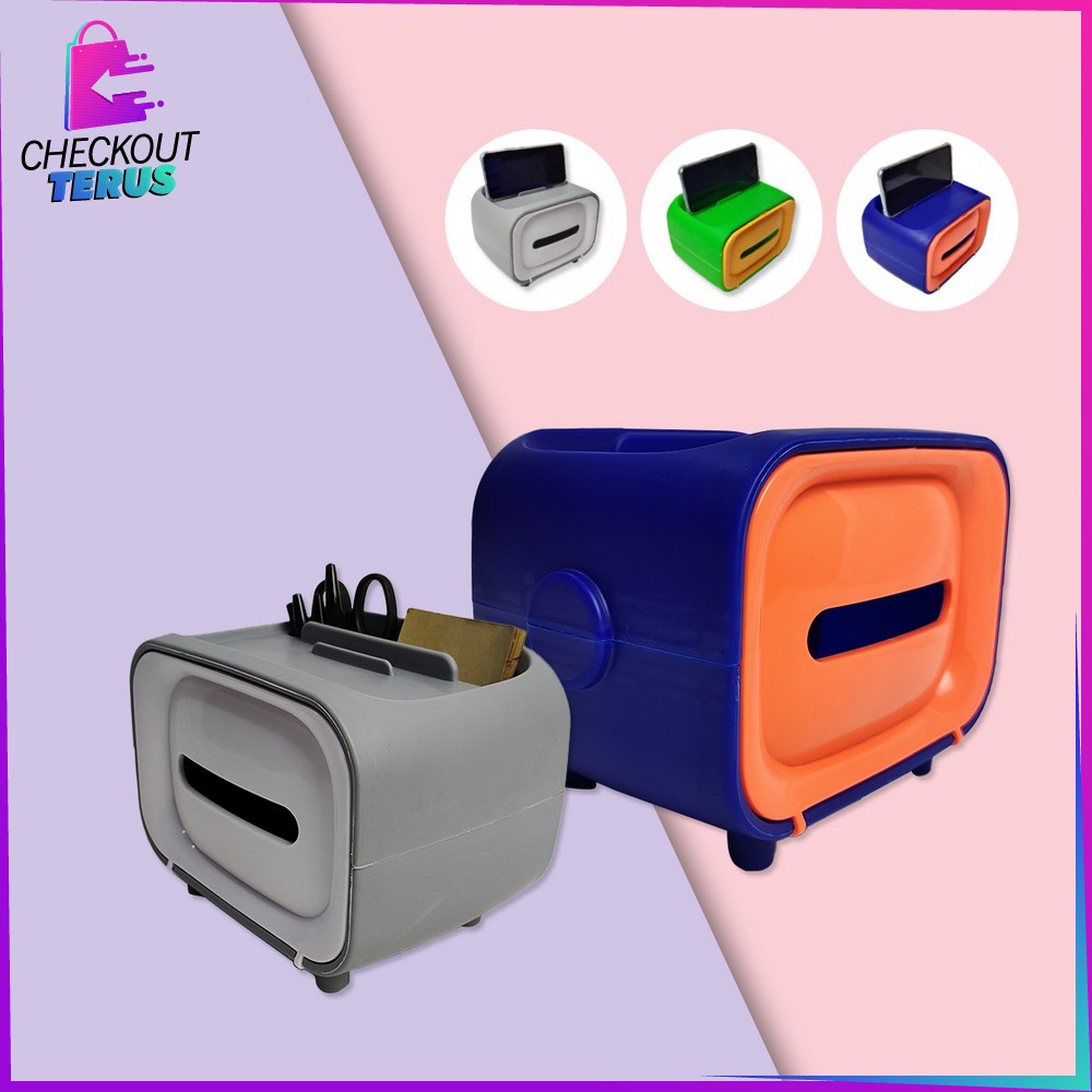 CT C417 Kotak Tisu Serbaguna Karakter Kotak Tisu Bentuk TV Tempat Tisu Smartphone Holder Tissue Box Multifungsi Storage Box Organizer Phone Holder