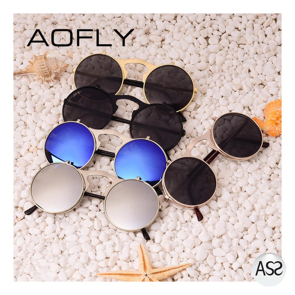 ASS Shop - AOFLY Kacamata Hitam Round Vintage Steampunk Sunglasses