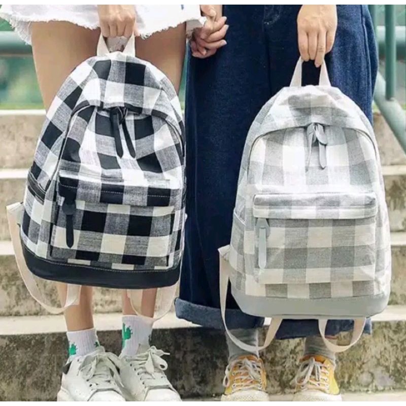 Tas gendong pria Ransel Sekolah Style Korea KOTAK CATUR Backpack AnakPerempuanLakiLaki Backpack Seko