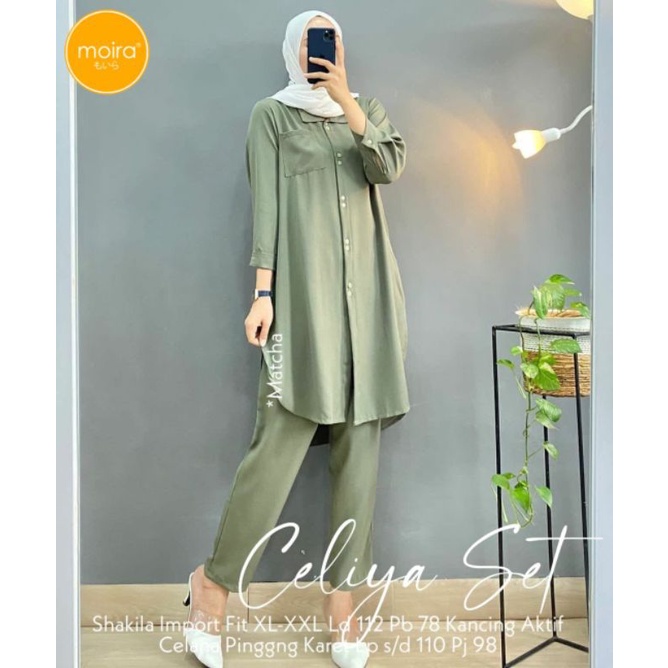 Celiya Set / Setelan Long Tunik bahan Shakila Import fit XL-XXL