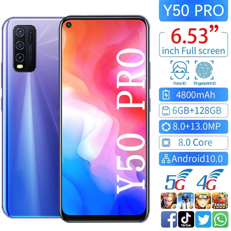 5G V1V0 Y50 PRO RAM 6GB ROM 128GB 6.53inch android handphone hp murah Smartphone 4G/5G Ponsel Pintar