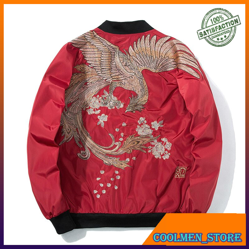 Jaket Pria Bomber Impor Eksklusif New Men's Jacket Embroidery Phoenix MA1 Man and woman Bomber