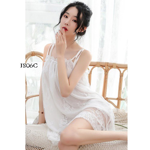 [READY STOK] SEXY LINGERIE BAJU TIDUR SEKSI  GAUN MALAM LACE FIT TO XXL PUTIH JS06C