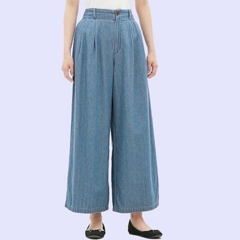 GU Wide Leg Denim Pants UNQ Celana Panjang Kulot Wanita
