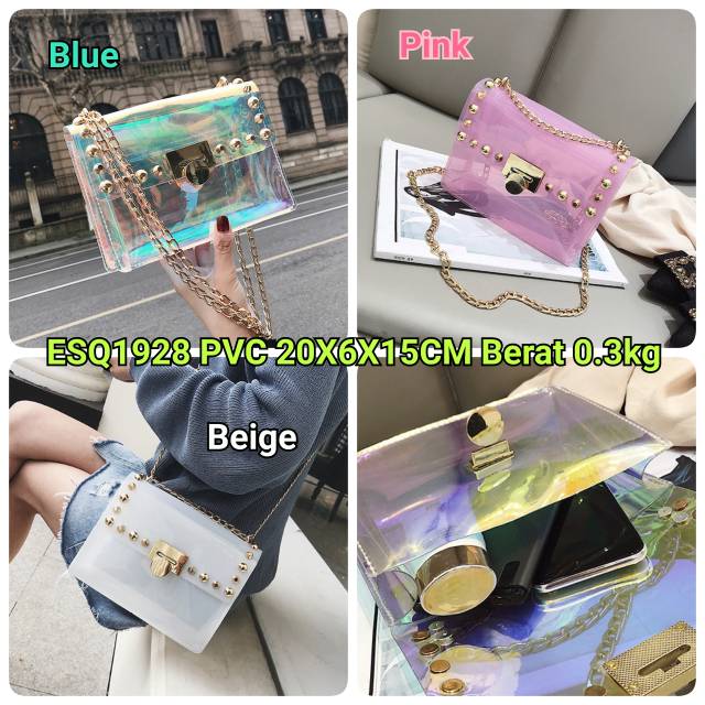 SALE  ESQ1928 Tas Batam Selempang Wanita Tas Import PVC Transparan Plastik Tas Pesta Tas Unik
