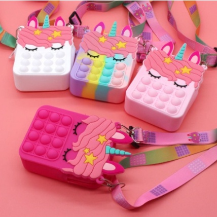 tas pop it selempang mainan anak karakter unicorn multicolor