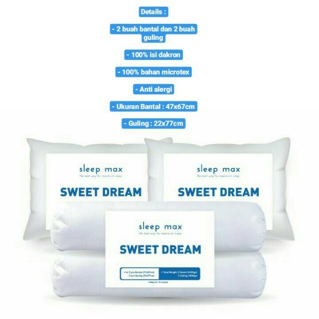 sleep max sweet dream 2 pillows & 2 bolsters