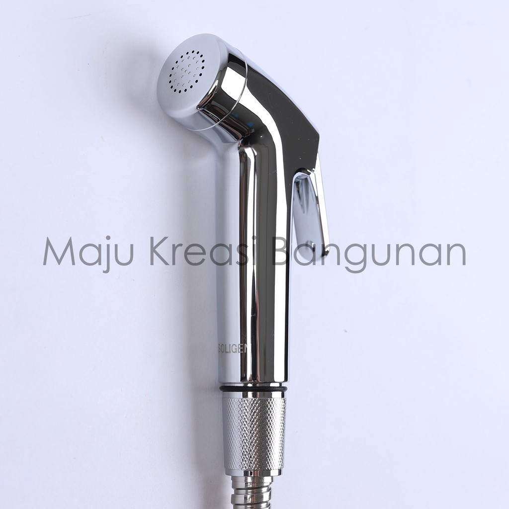 Jet Shower SOLIGEN Set Kepala Washer Toilet Cebok Chrome Selang Stainless Nekel Nikel Bidet Putih Hitam