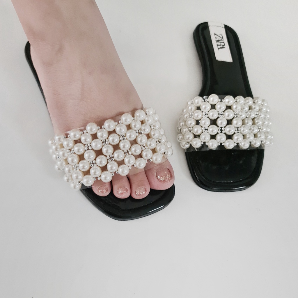 (box polos) PEARL Gloss 2023 sandal flat wanita &quot;Qila&quot; - handmadeby Shoeponic