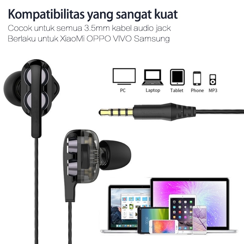 Headset Gaming Dual Hifi Stereo Bass Dengan Mic Dan Kabel Ukuran 3.5mm Untuk Android 4D earphone