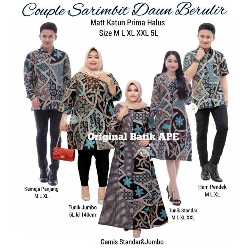 COUPLE SARIMBIT BATIK JUMBO MOTIF DAUN BERULIR TOSCA MAURA COUPLE SANIA RUFFLE BUSUI 5L LD 140CM