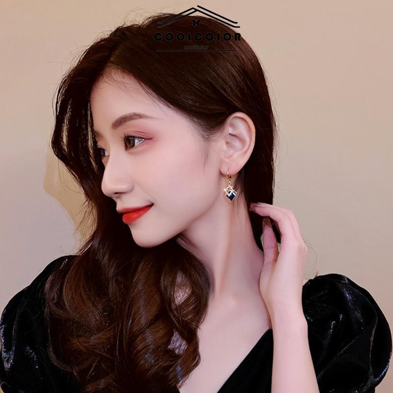 COD❤️1 Pasang Lima hitam berlian bentuk Korea anting jatuh minyak hitam Drop anting Fashion Wanita Sederhana Aksesoris Perhiasan Hadiah Ulang Tahu