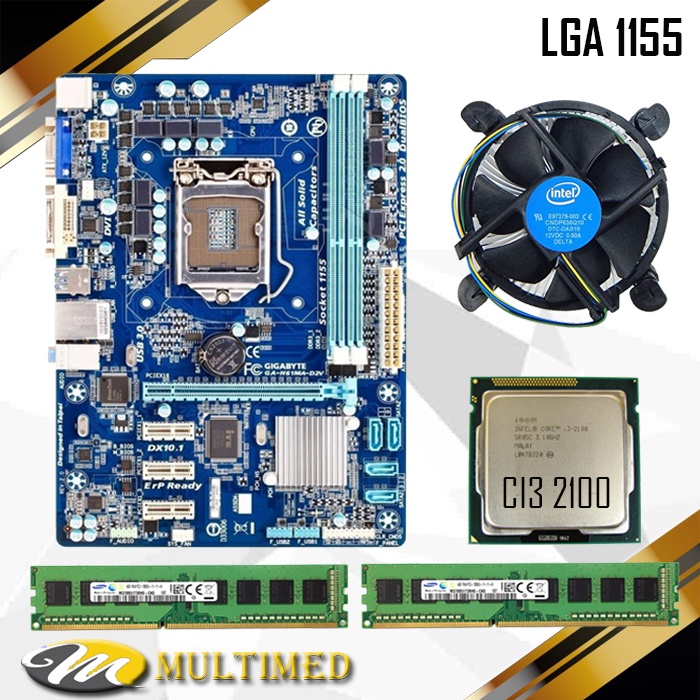 Paketan Mainboard Intel H61 LGA 1155 DDR3 + Core i3 2100 + FAN + RAM 8GB