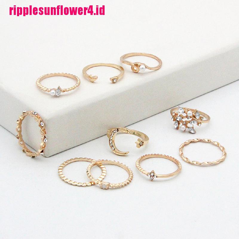 10pcs / set Cincin Bentuk Bulan Bintang Gaya Bohemian