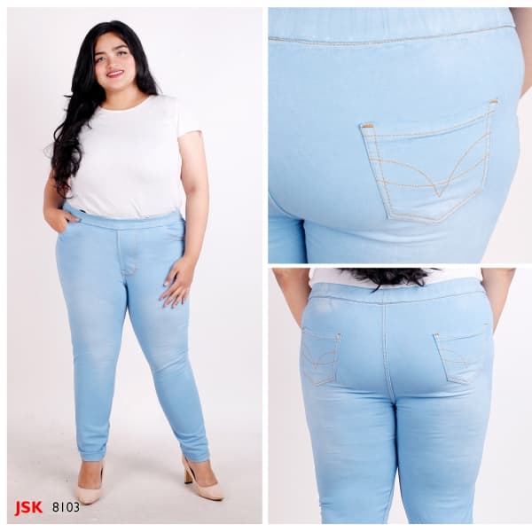 Nsgs4Rd Celana Legging Wanita Jeans Pinggang Karet 4 Warna - Biru Aqua, 28 52S4Drd