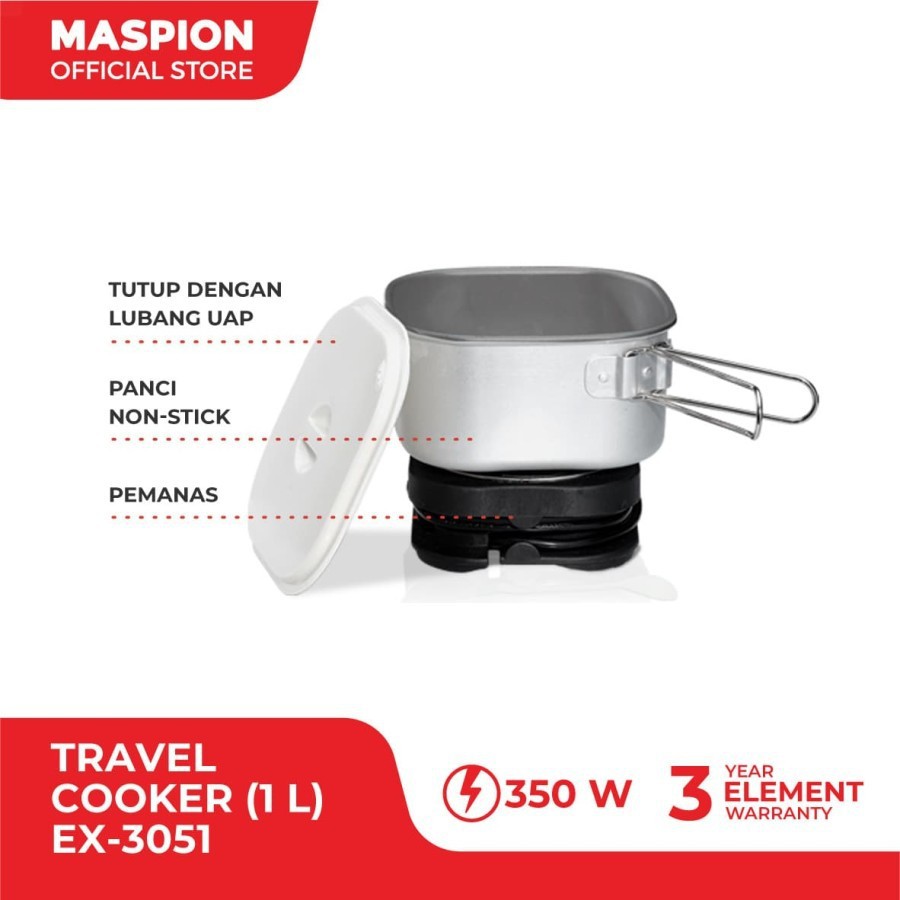 MASPION Panci Serba Guna / Multi Electric Cooker 1 Liter / Travel Cooker 1 Liter MEC 3051 - Garansi Resmi 1 Tahun