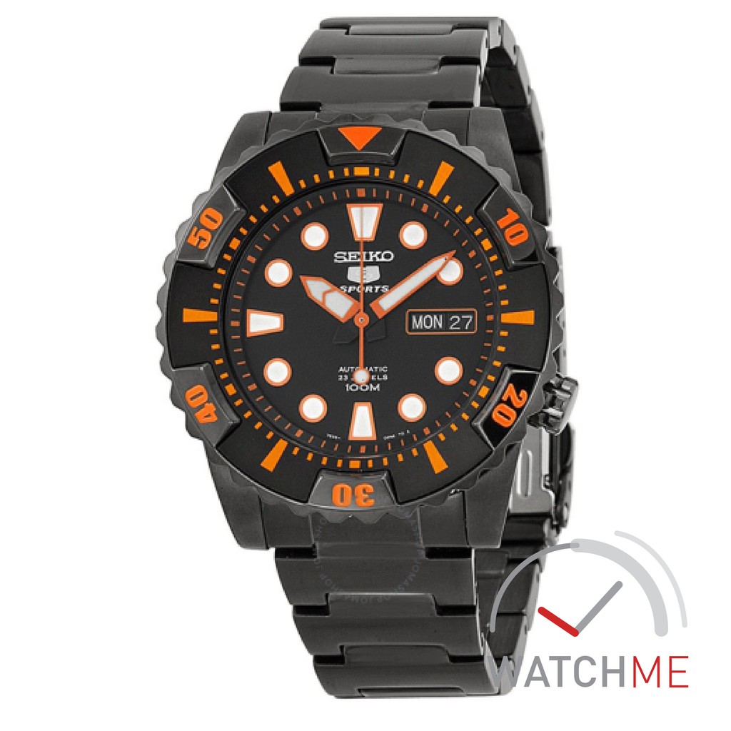Jam Tangan Seiko 5 SNZJ21 Automatic Black Dial Orange 100m Stainless Steel Original Bergaransi