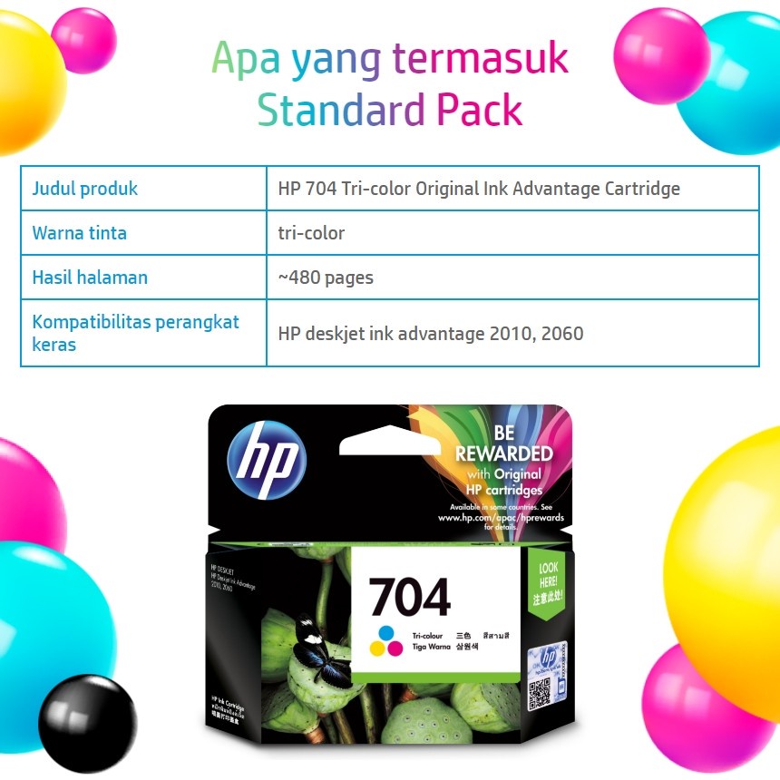 HP 704 Tri-color Original Ink Advantage Cartridge (CN693AA) - Colour