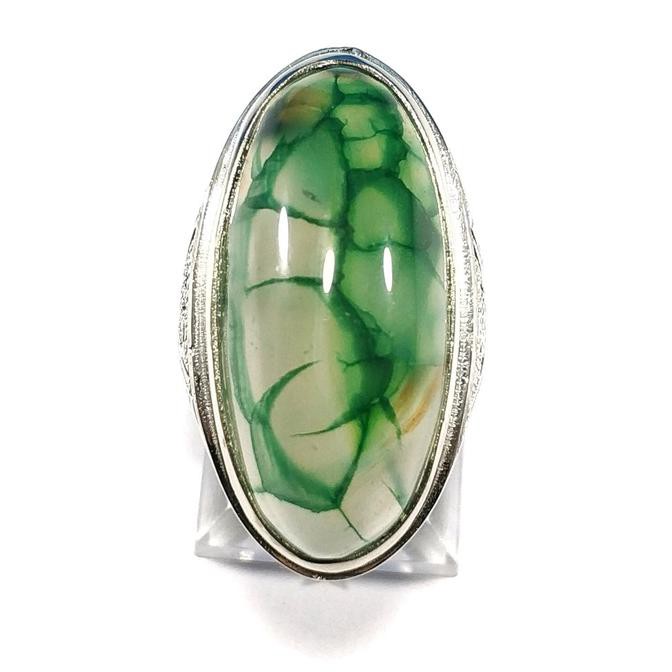 Special Cincin Batu Akik Natural Pandan Lumut Sisik Naga Hijau Mempesona Grade - 7 Promo