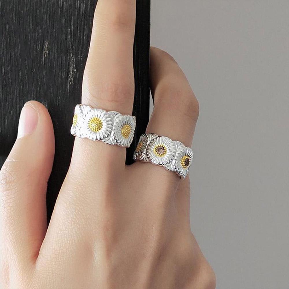 Cincin Daisy Nanas Pria Dan Wanita Dapat Disesuaikan Terbuka Perhiasan Fashion Gothic Flower Ring