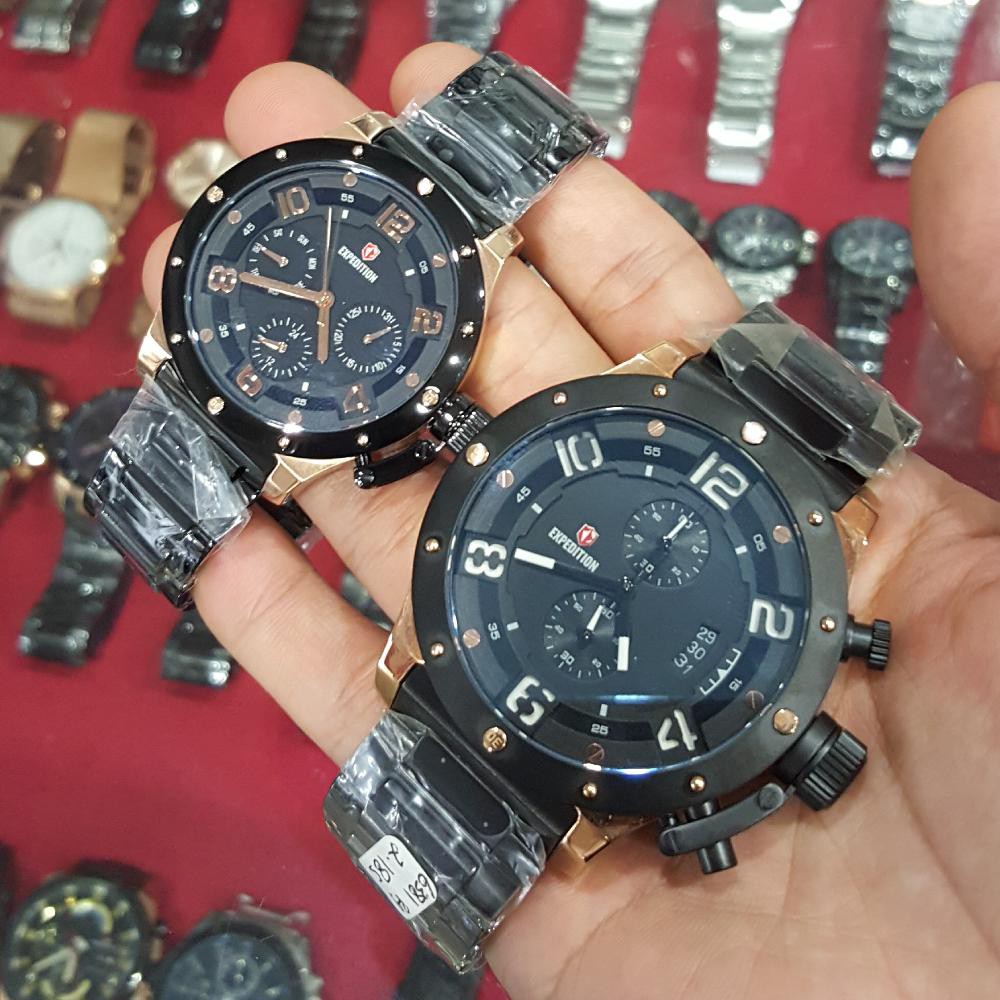 Jam tangan expedition E6381 Couple Rantai Black Gold