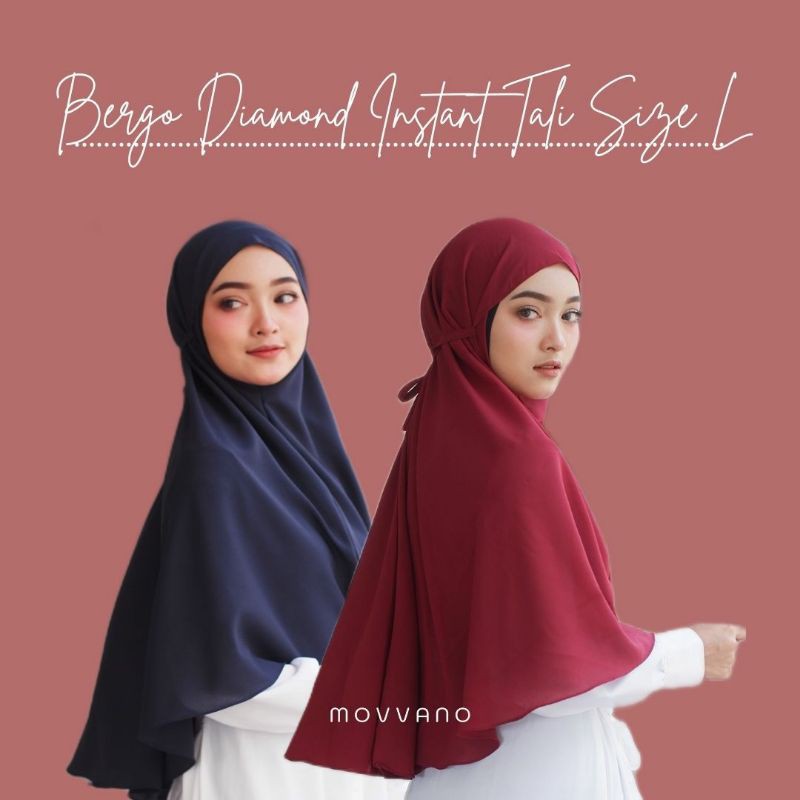 Movvano - Jilbab Instant Bergo Maryam Diamond Strech size L (Jumbo) kerudung Hijab tali non pad