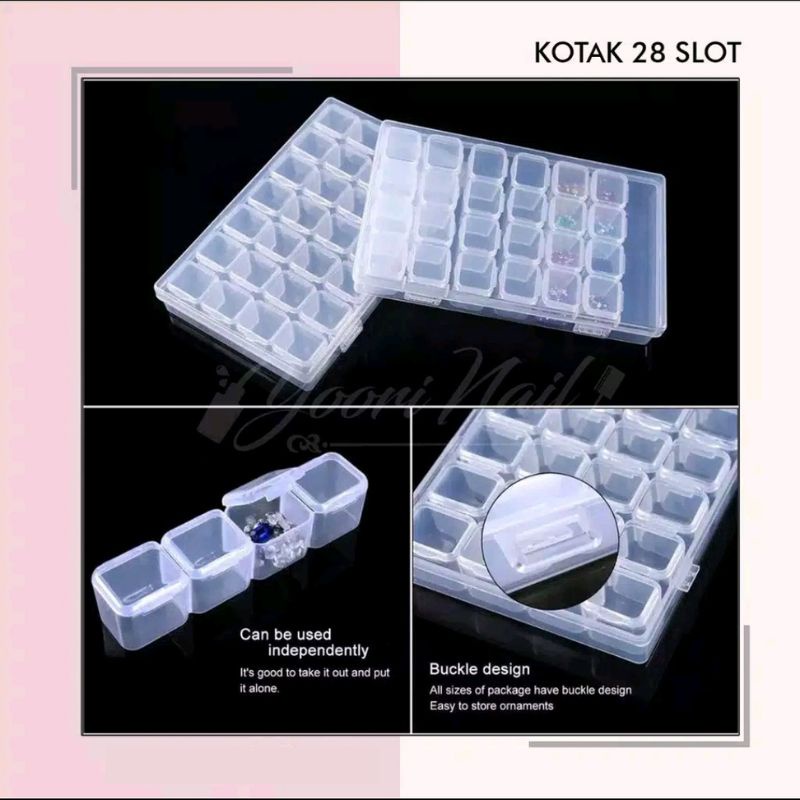 Kotak 28 slot nail art storage box tempat rhinestones