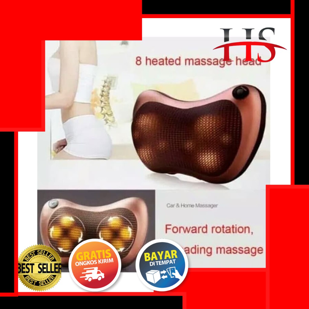 BANTAL PIJAT LEHER, PUNGGUNG, PUNDAK, BOKONG SHIATSU MOBIL CAR HEAT NECK MASSAGE PILLOW INFRARED