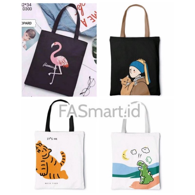 Totebag Pakai Resleting Tas Lucu Full warna