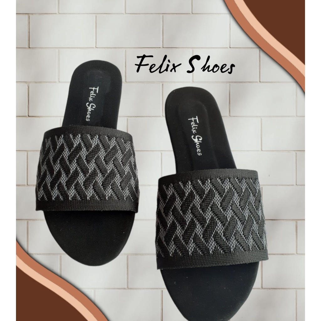 SANDAL SELOP BAHAN RAJUT CASUAL ELEGANT MOTIF ZIGZAG FX-009