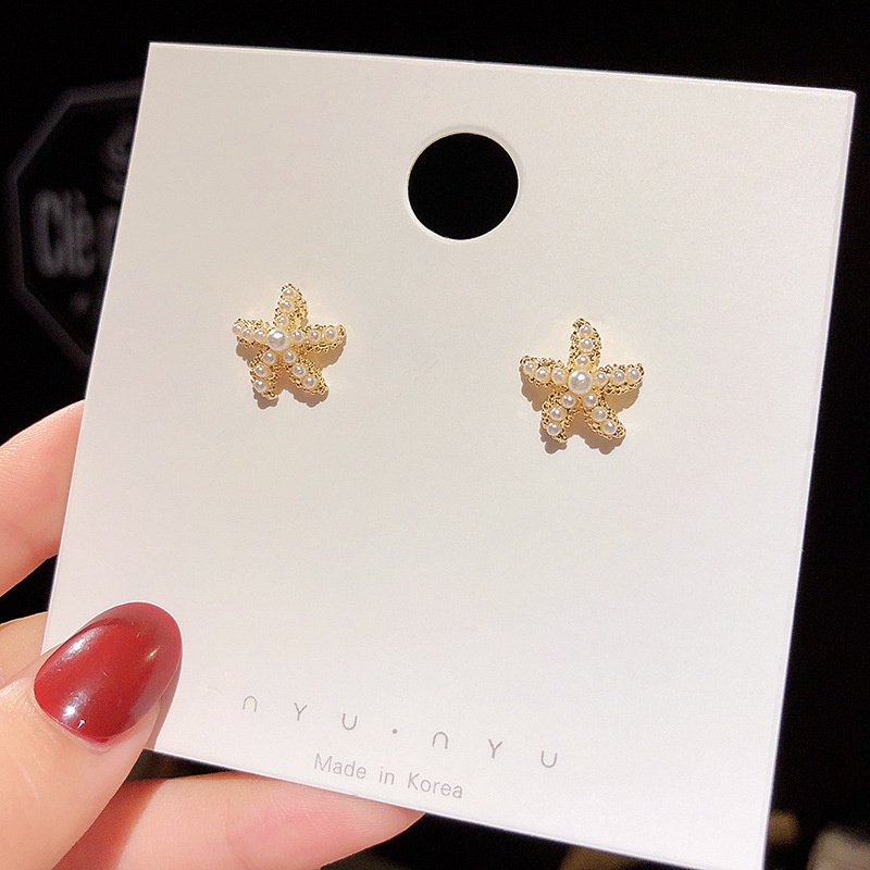 Anting Stud Desain Bintang Laut Aksen Mutiara Bahan S925 Silver Untuk Wanita