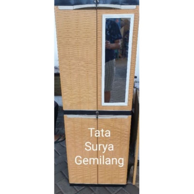 Lemari pakaian, baju, serbaguna plastik Aquose mini pintu rotan susun 4 kaca panjang Aquose Mini tipe MIZU-1