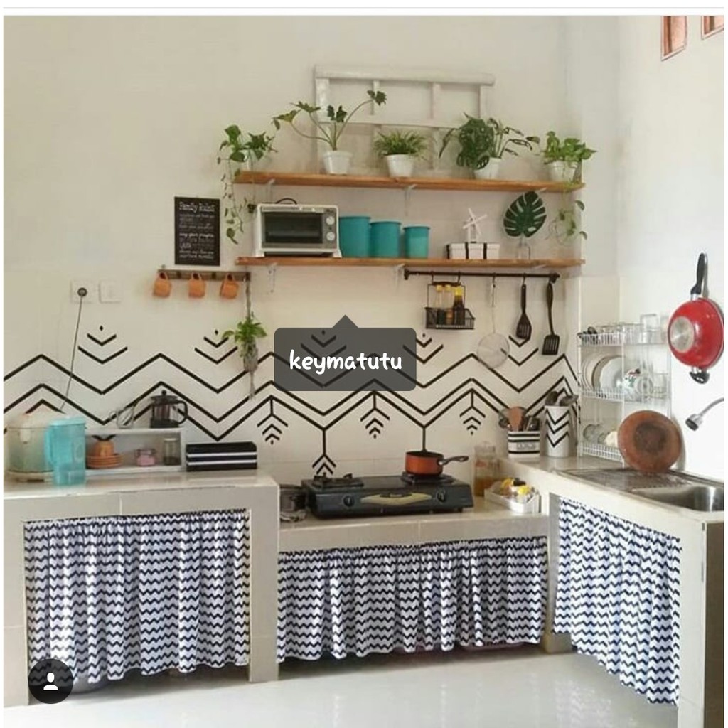  GORDEN KOLONG MEJA DAPUR  ZIGZAG HITAM MONOCHROME Shopee 