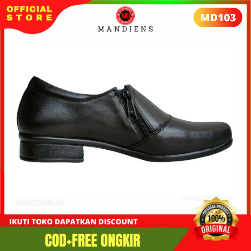 Mandiens HLB103 - Sepatu Pantofel Kerja Wanita - Sepatu Pdh Wanita Bahan Kulit Asli Kekinian Semi Boots - Sepatu Heels Formal Kulit Asli Angkle Boots Wanita Halfboot Resleting Bhayangkari Persit Sepatu Secwan Kualitas Premium Branded