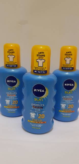 NIVEA SUN PROTECT &amp; BRONZE TAN ACTIVETING SUN SPRAY SPF 20 (200ml) bisa untuk wajah