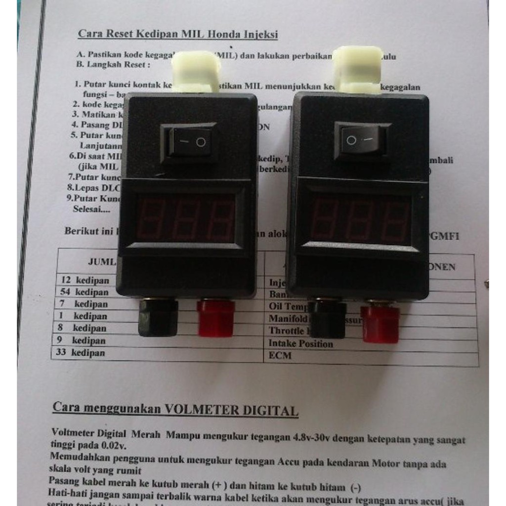 DLC short Connector Honda Injeksi + voltmeter Digital DC