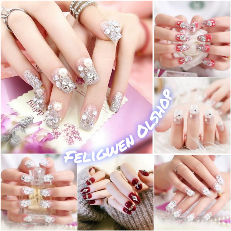 Kuku Palsu 3D/ Nail Art/ untuk Pengantin/isi 24pcs Fake Nails for Bride